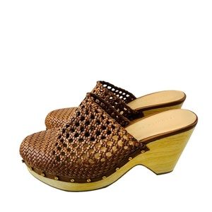 Veronica Beard Women's Tan  Brown Hardie Clog Leather Sandals Shoes Sz US 9